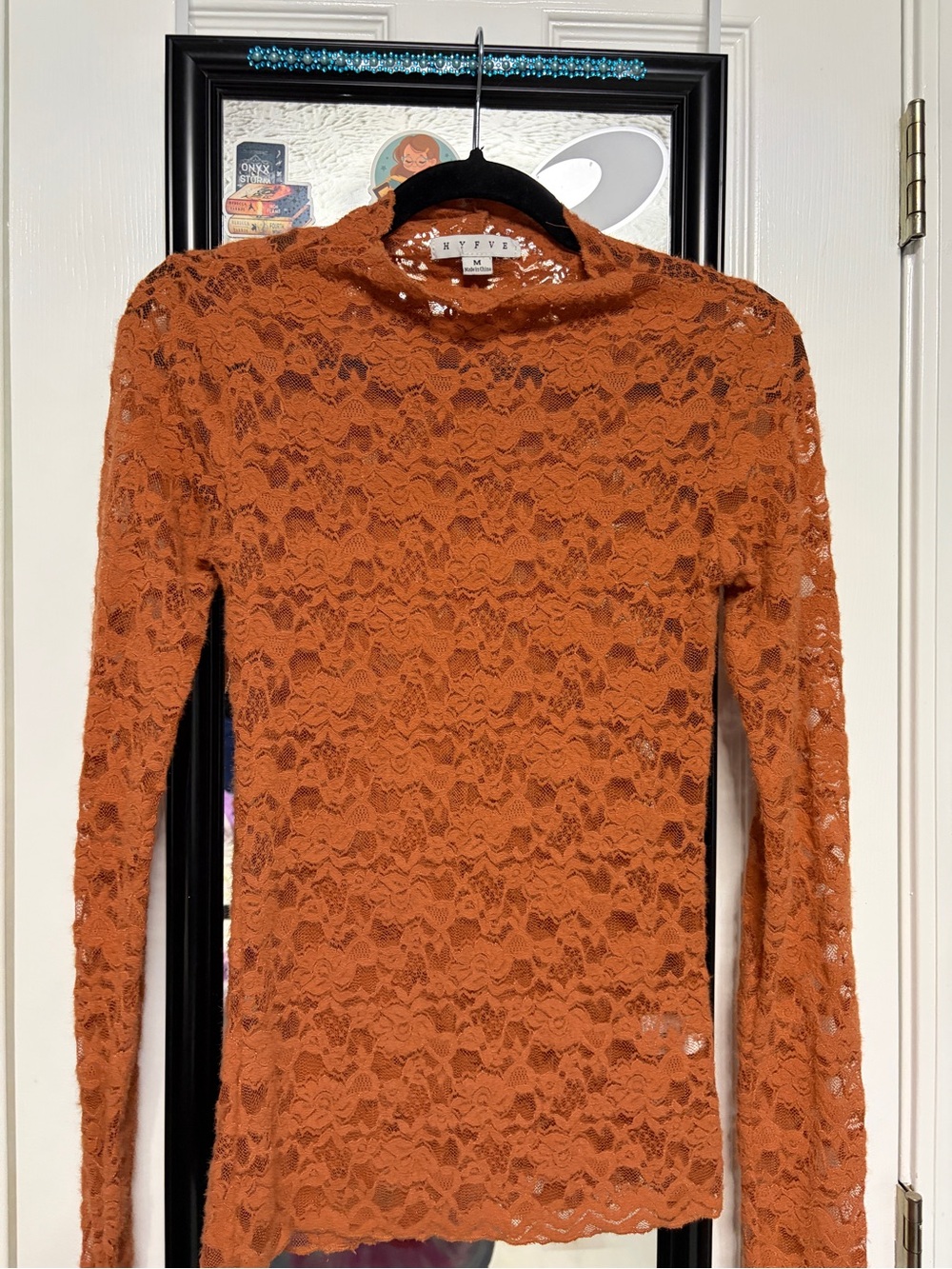 HYFVE Rust Lace Mock Neck Long-Sleeve Top